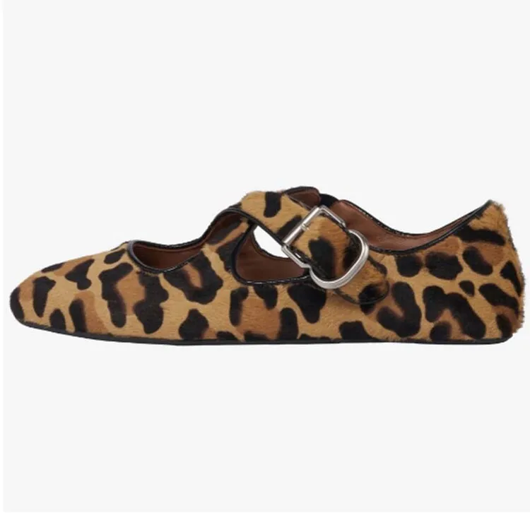 2024 New Flat Sole Single Shoes Round Toe Leopard Pattern Punk Style Spring and Autumn Women\'s Shoes Large 43 Handmade Shoes