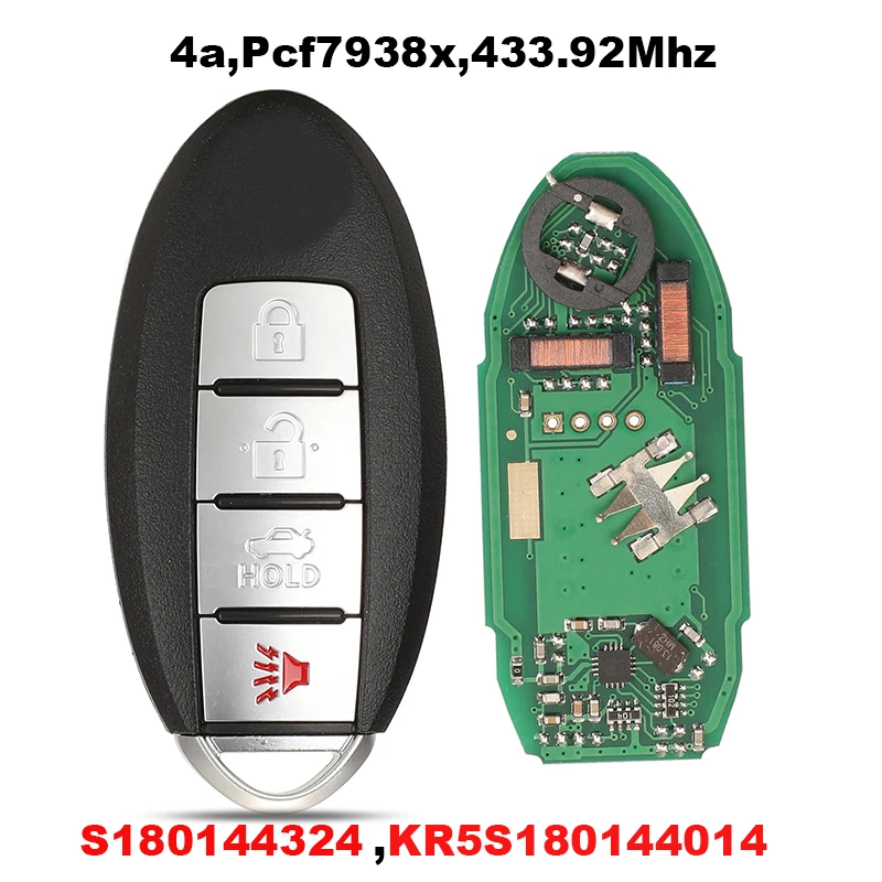 jingyuqin S180144324 433.92MHz 4A Smart Remote Car Key 4Buttons for Nissan Maxima Altima Teana 2016 2017 2018 Fob KR5S180144014