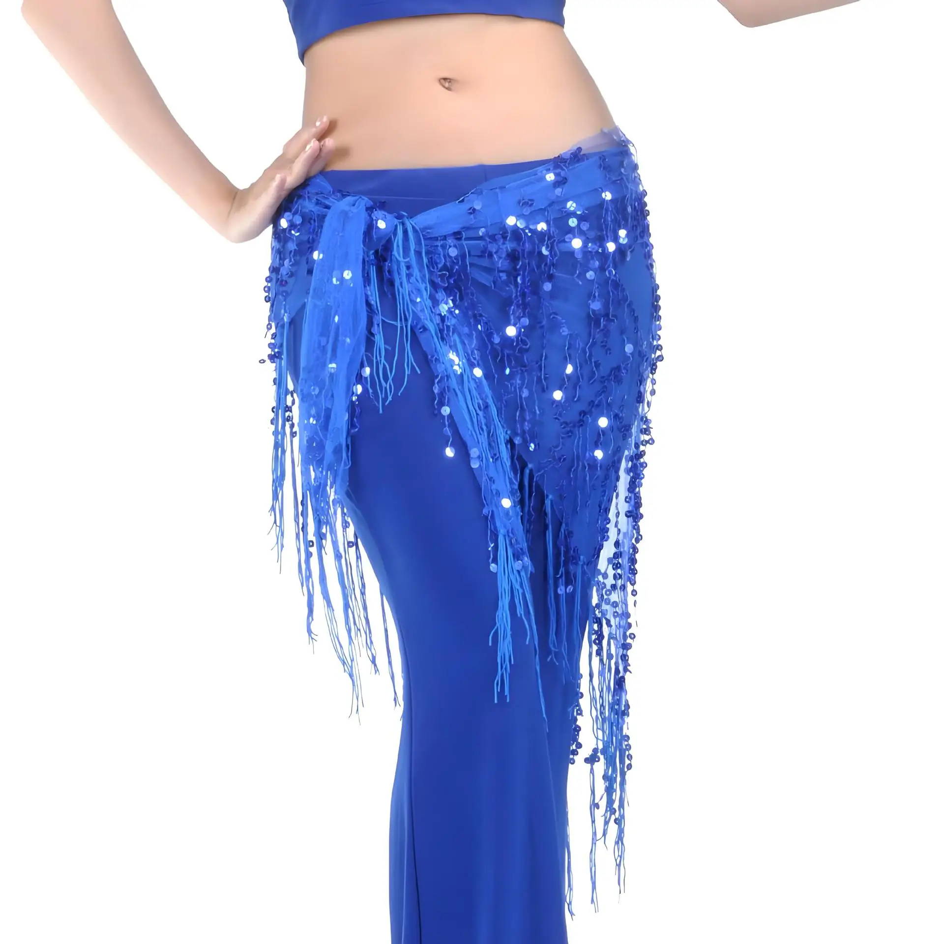 Sequined triangle scarf, belly dance fringed waist scarf, gauze scarf clothing is hot, only one waist scarf is included.