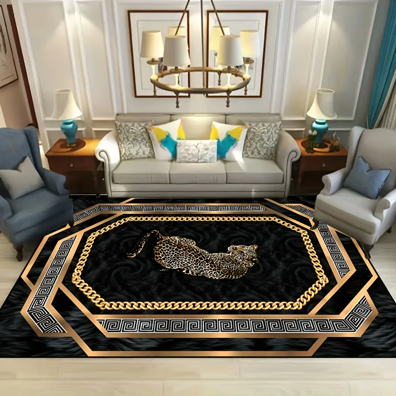 

Роскошный ковер с греческим узором Медузы, золотистый коврик с леопардовым принтом, нескользящий, машинная стирка, для гостиной, спальни, домашнего декора