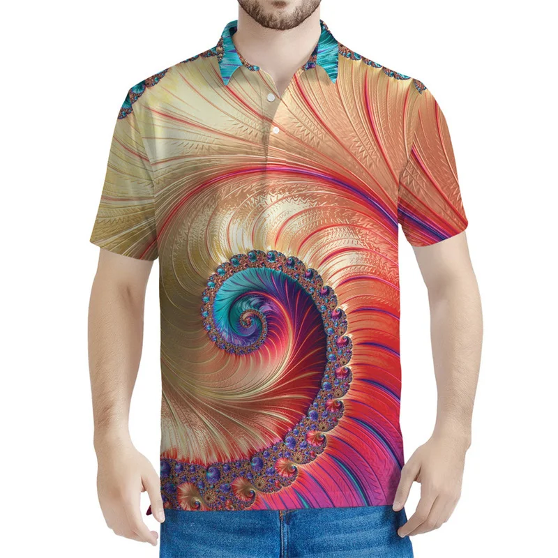 Colorful Abstract Pattern Polo Shirt For Men Rotate 3D Printed T-Shirts Summer Casual Street Lapel Tops Tees Loose Short Sleeves