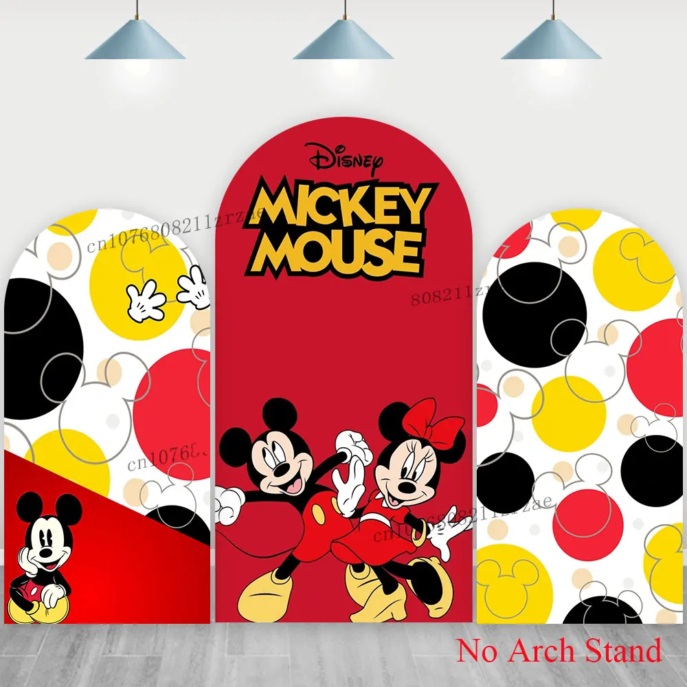 

Фон с аркой Микки и Минни Маус, красная обложка, украшения для дня рождения для мальчиков, фон для стены, полиэстер, двусторонний реквизит