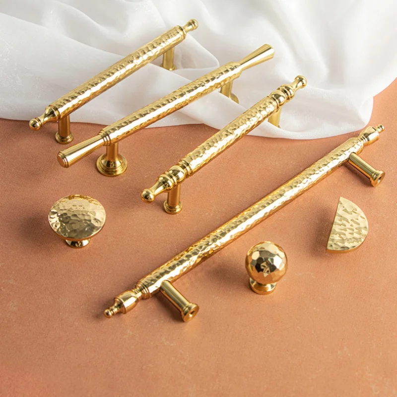 Solid Brass High-end Hammer Pattern Dresser Cupboard Wardrobe Door Pulls Kitchen Drawer Handles Closet Furniture Cabinet Knobs