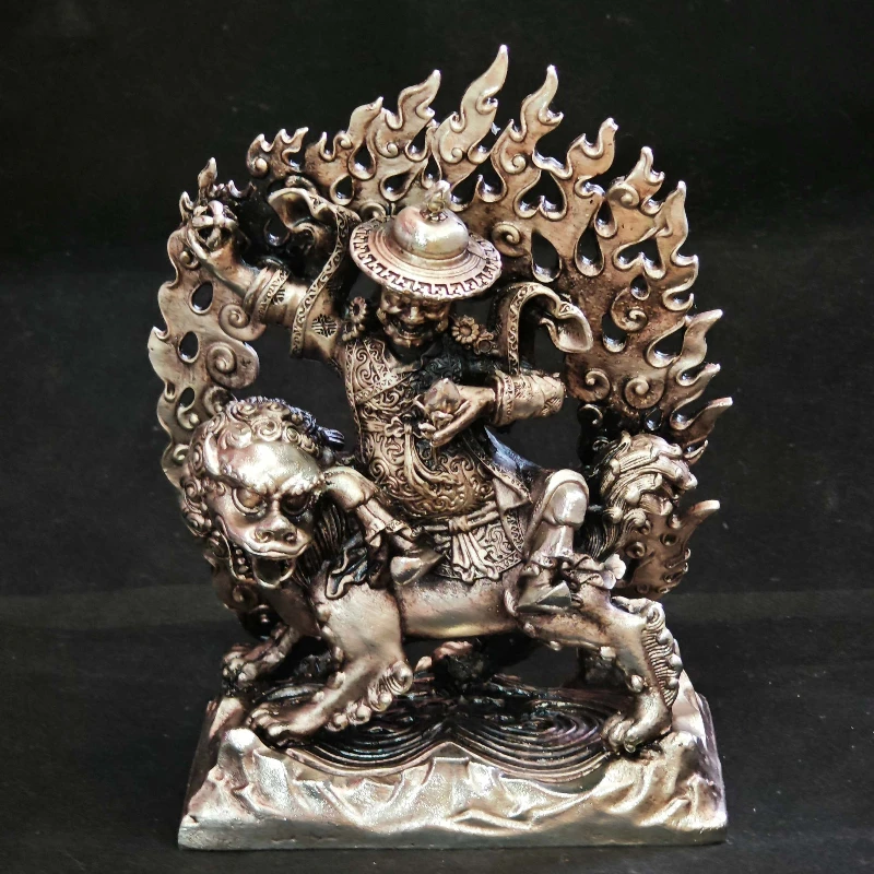 

Damchen Garwa Nagpo Statue, Tibetan Buddhist Single-Horned Dharma Protector Sculpture Tantric Buddha Figurine for Altar Worship