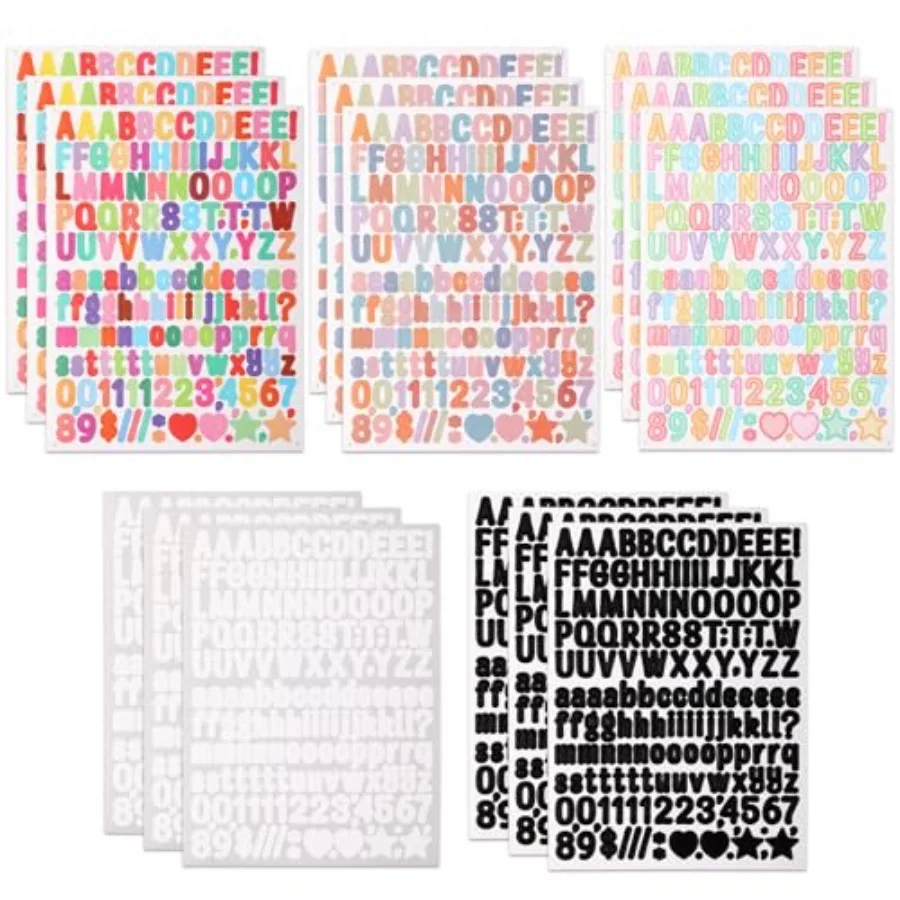 15 Sheet Letter Stickers- 0.5 Inch Self Adhesive Vinyl Letter Number Symbol Stickers for Mailbox Suitcase Guitar Water Bottle L
