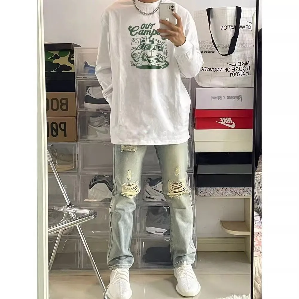 

Spring Autumn Long Sve Hoodie for Teens Boys Printed round Ne Base irt American Sle Casual Top Polyester Fabric