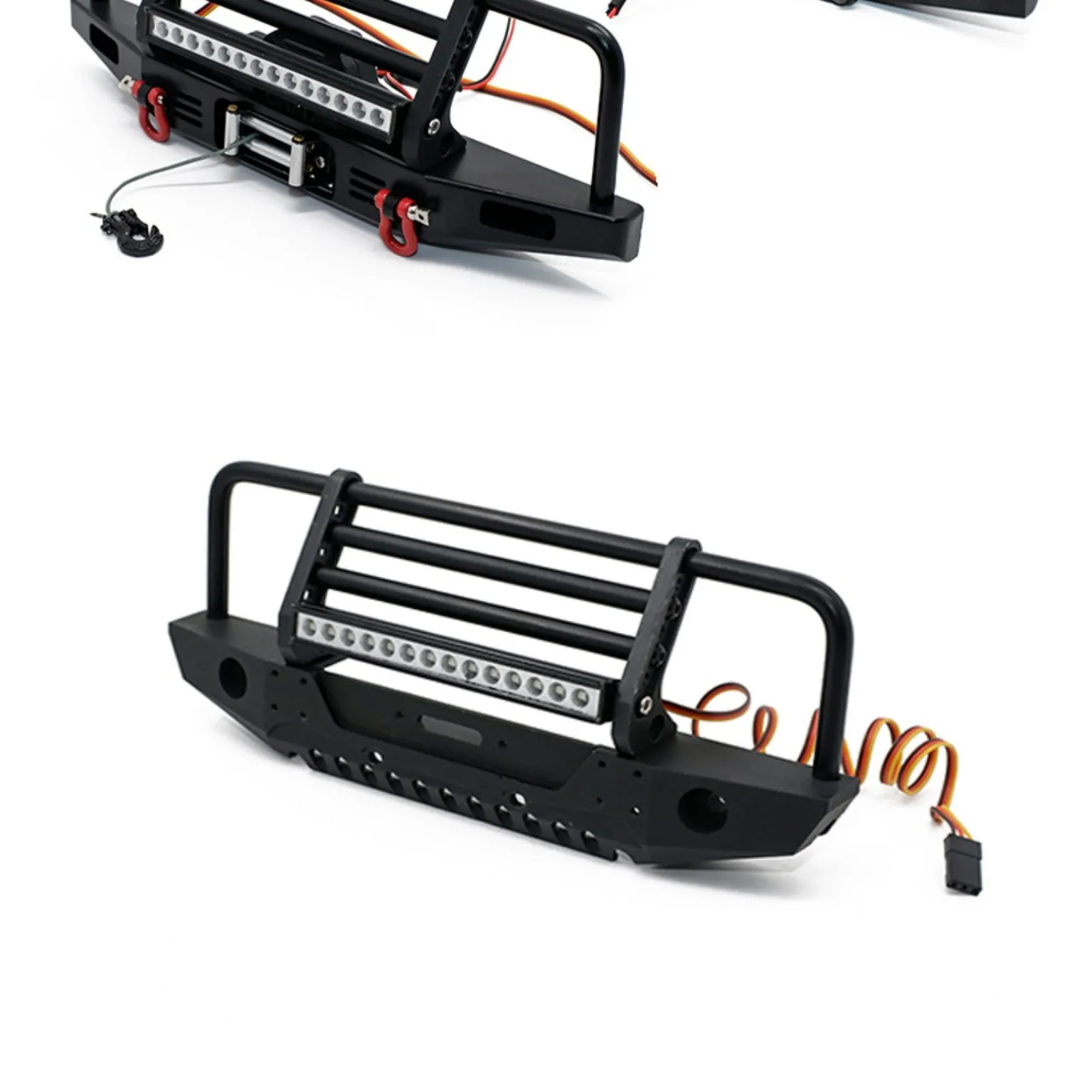 Metal Wilderness Front Bumper Anti-collision LED Light Bar & Winch & Remote Controller For 1/10 RC Climbing Car TRX4 SCX10 9004