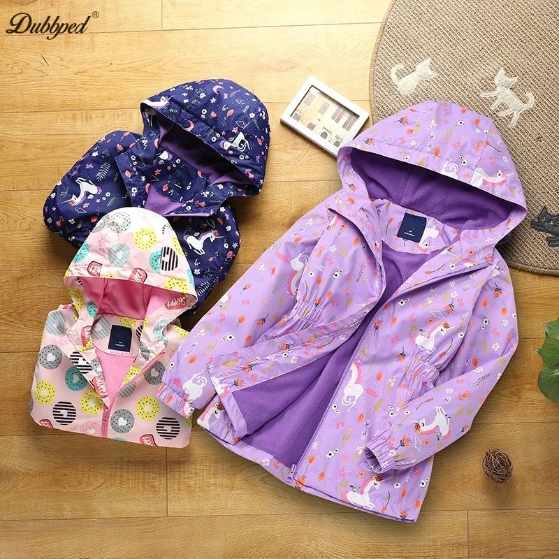 Dubbped Kids Girls Unicorn Purple Rain Jacket Waterproof Coat Lightweight Hooded Warm Lined Raincoats Windbreakers Raincoat 3-12