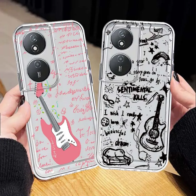

Cartoon Anime Guitar For Huawei P40 P50 P60 Pura 70 80 Nova 11 12S 13 14 Pro Plus Lite Ultra Transparent Phone Case