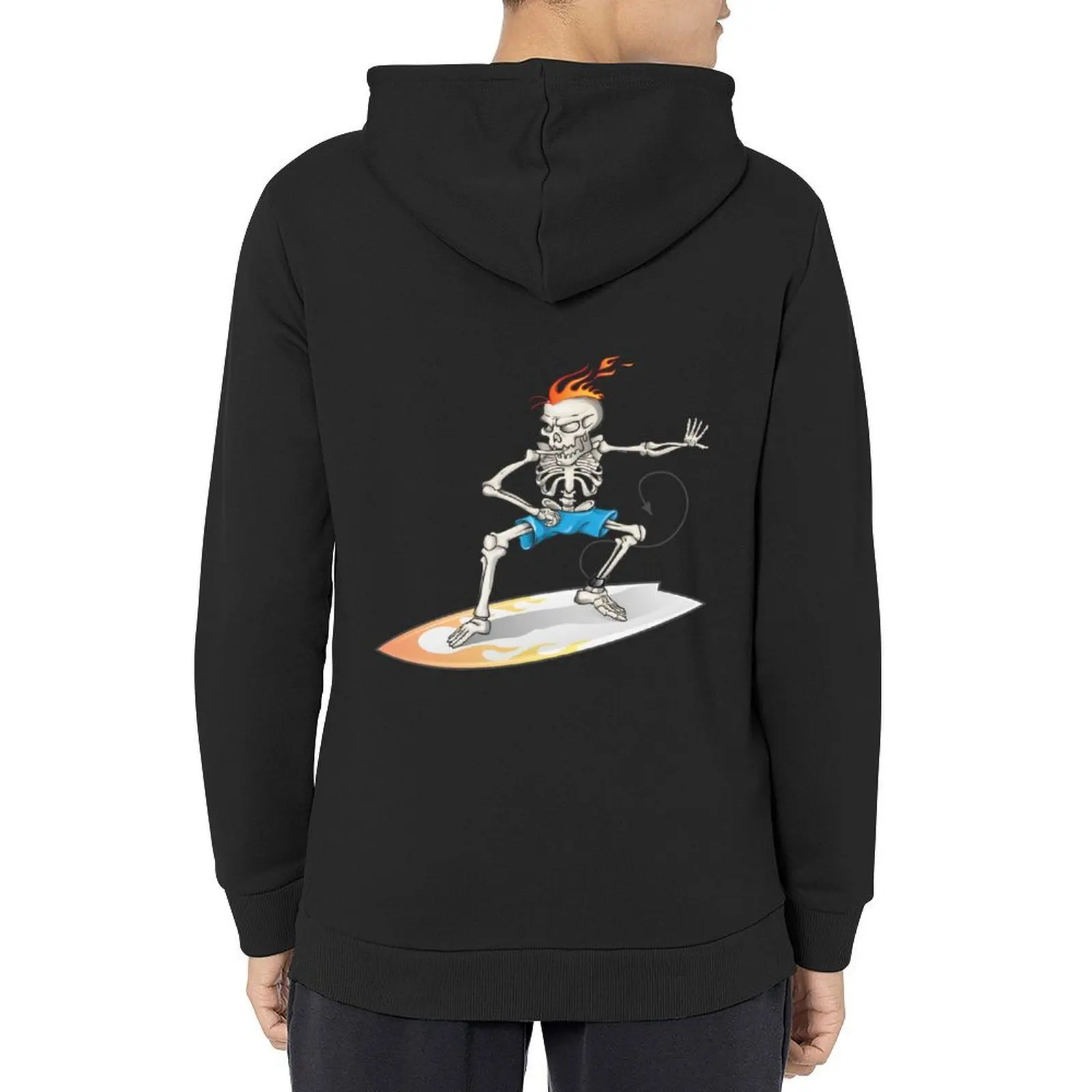 

Surfing Skeleton on Fire Hoodie graphic t shirts men aesthetic clothing blouse fashion men new hooded tee