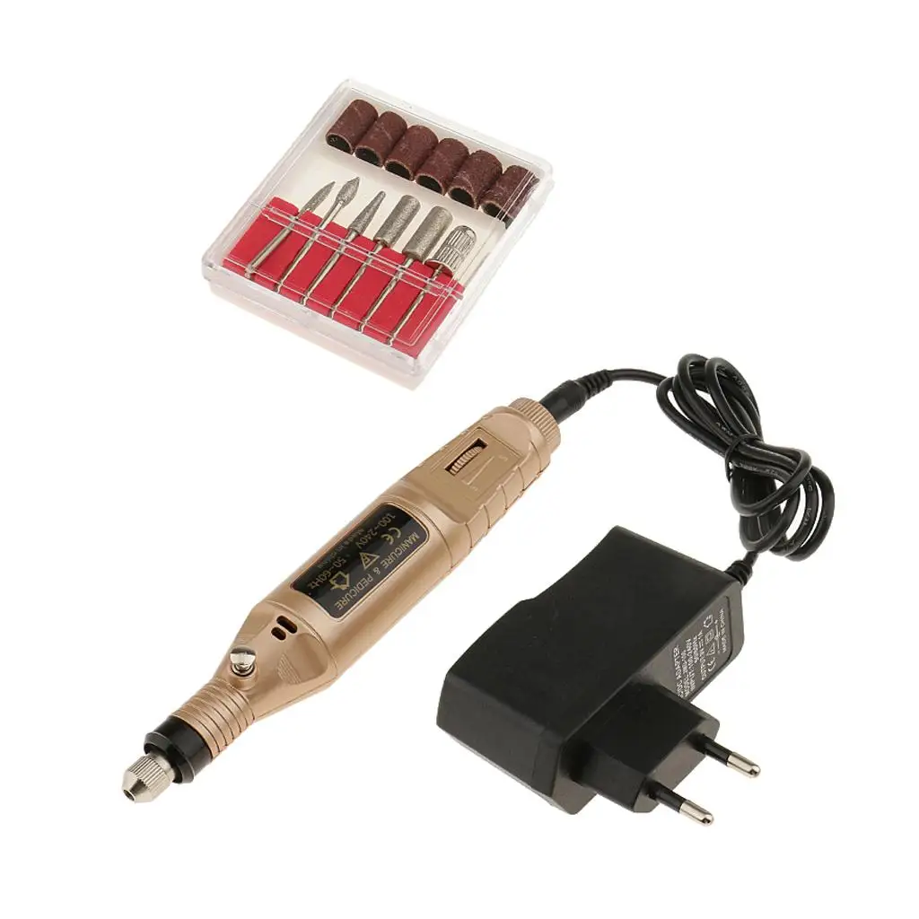 Hot Sale Protable Mini Electric File Nail Drill Manicure Machine Kit Set EU Plug Gold high quanlity