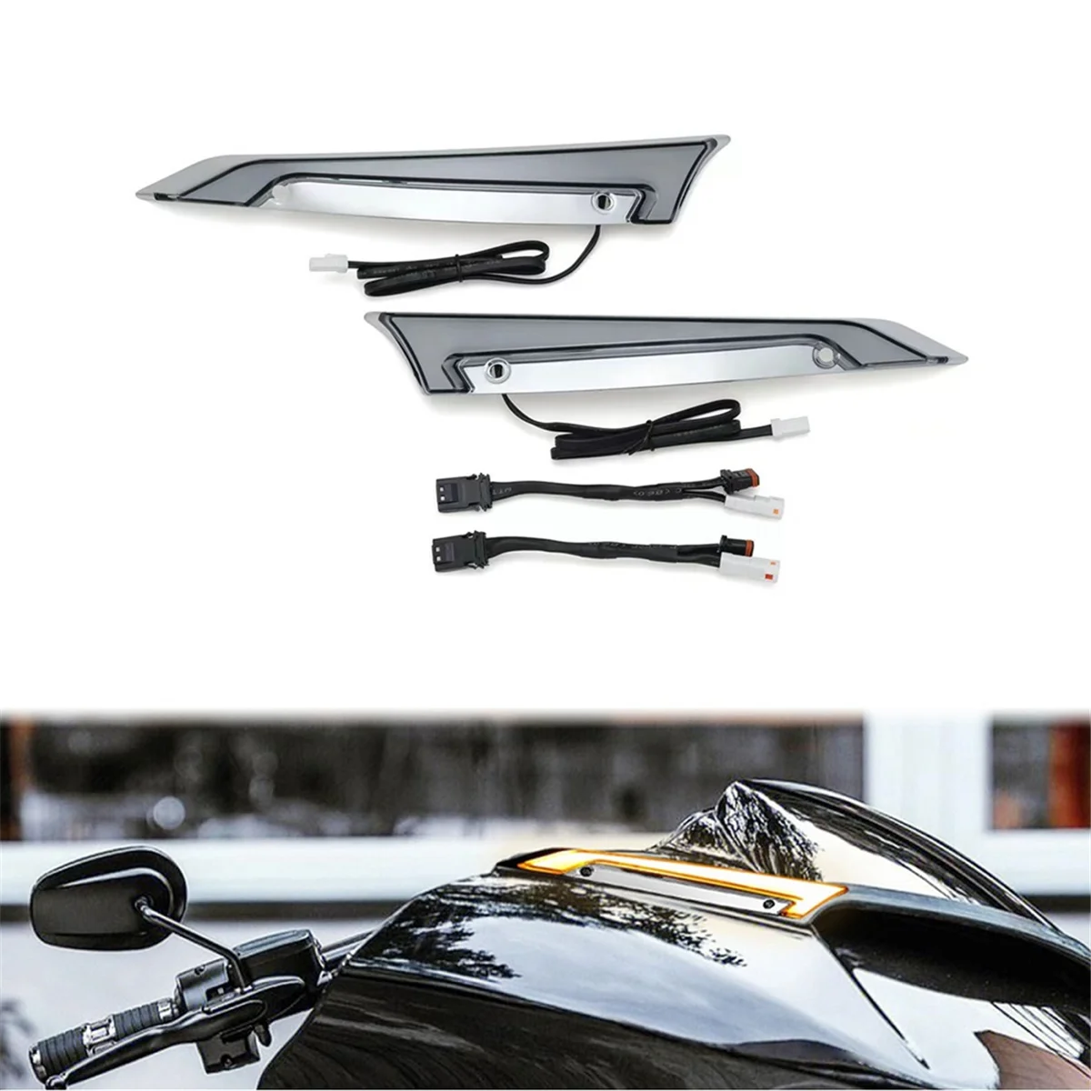 Windshield Trim Lights Windscreen Fairing LED Turn Signals Running Light for Harley Road Glide Models - Silver & Black