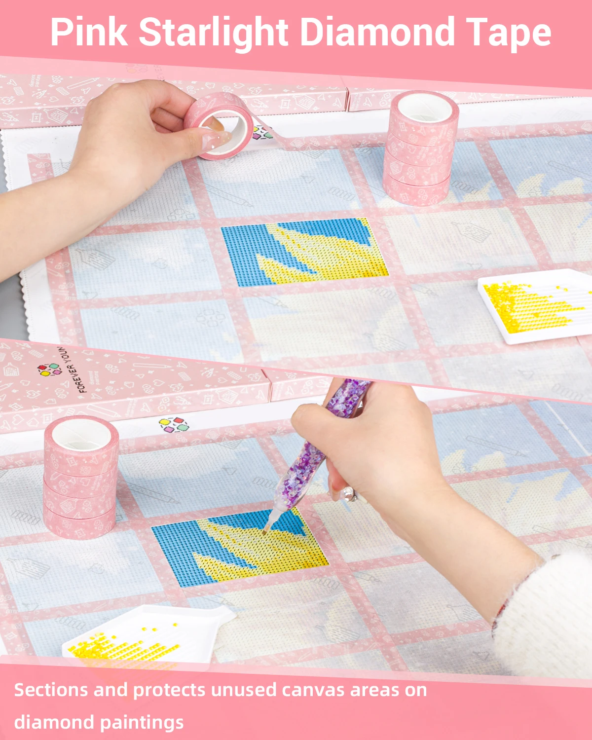 12pcs Diamond Painting Tape Diamond Art Accessories and tools, Diamond Painting Masking Tape, Diamond Art Supplies Pink Tape