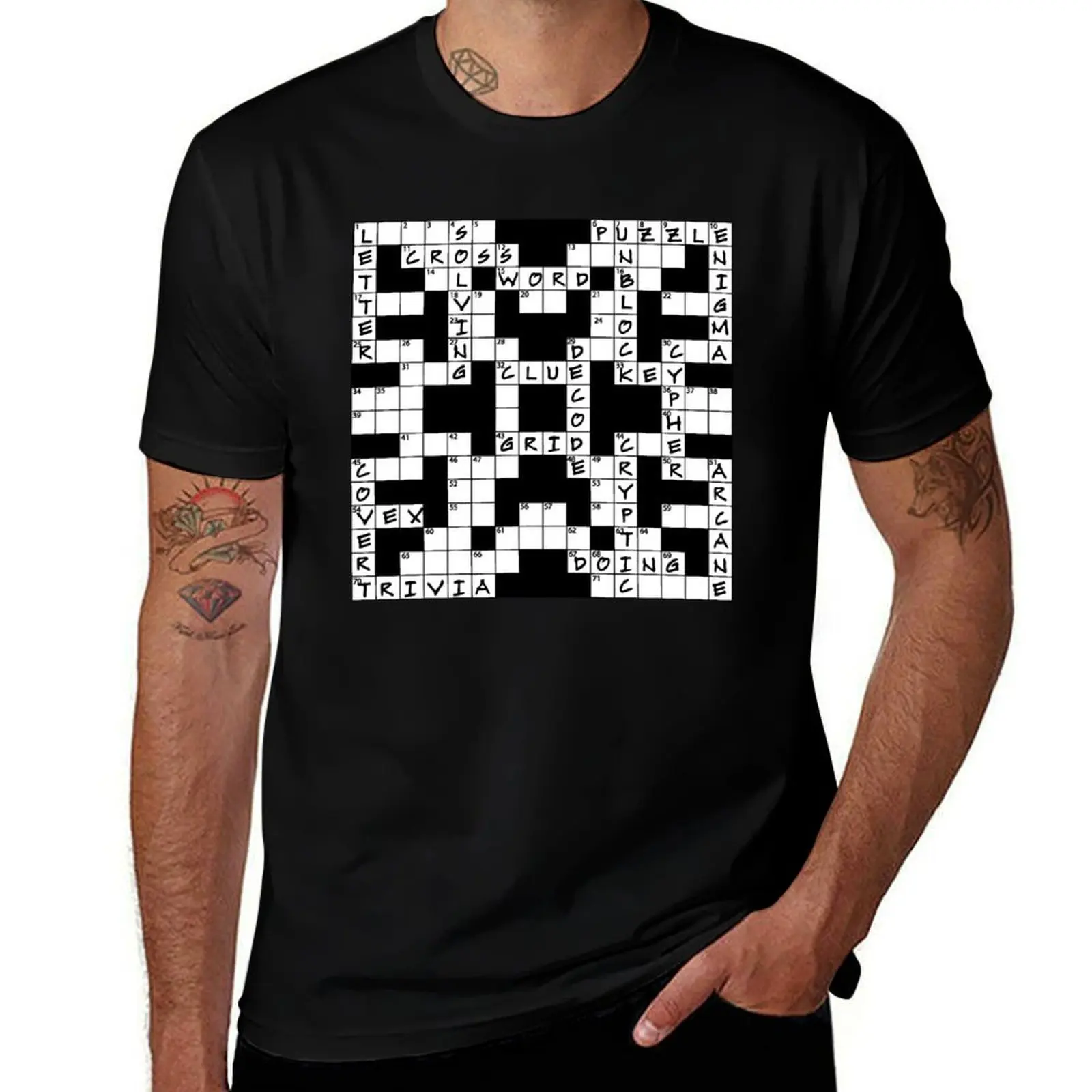 T-shirt pour fans de puzzles de mots croisés, T-shirt décontracté de couleur unie basique