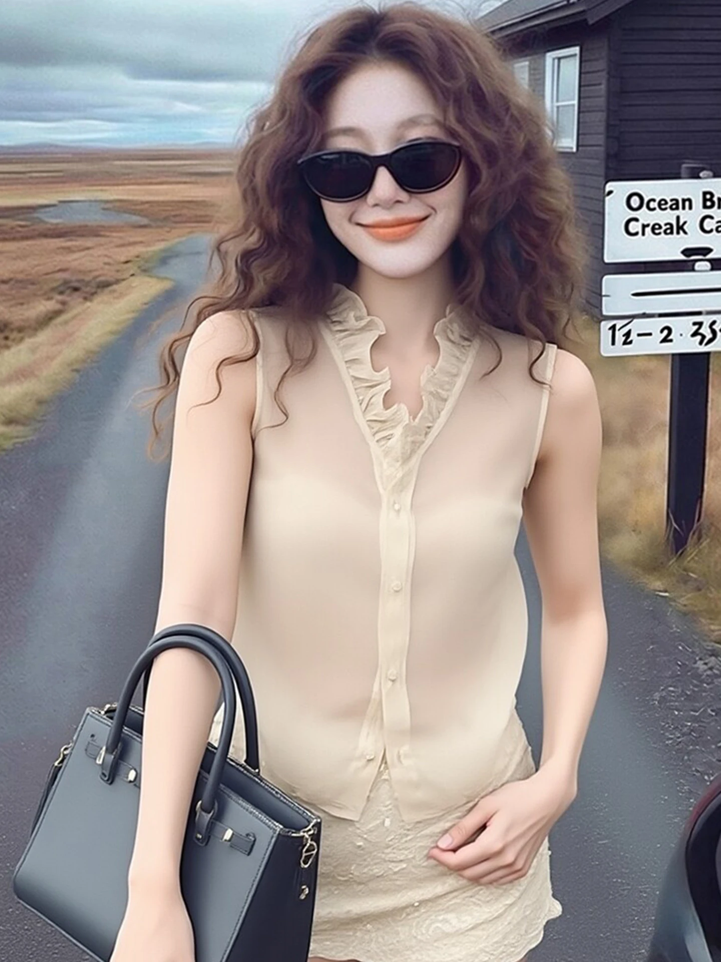 

Модный топ с V-образным вырезом и одной пуговицей, универсальный, элегантный, для весеннего сезона, приталенный, в корейском стиле, прямого кроя.