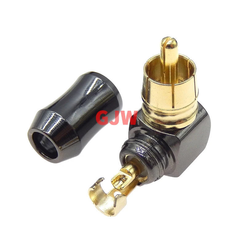 2PCS Hifi 90 Degree RCA Terminals Audio Connector Gold Plug Male RCA Adaptor Speaker Cable Connector Solder Adapter Elbow Jack