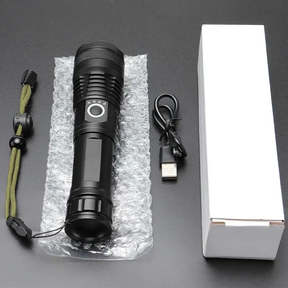 Powerful LED Flashlight 5 Modes USB Rechargeable Zoomable Tactical Torch Lantern 26650 Battery Camping Outdoor Emergency Light