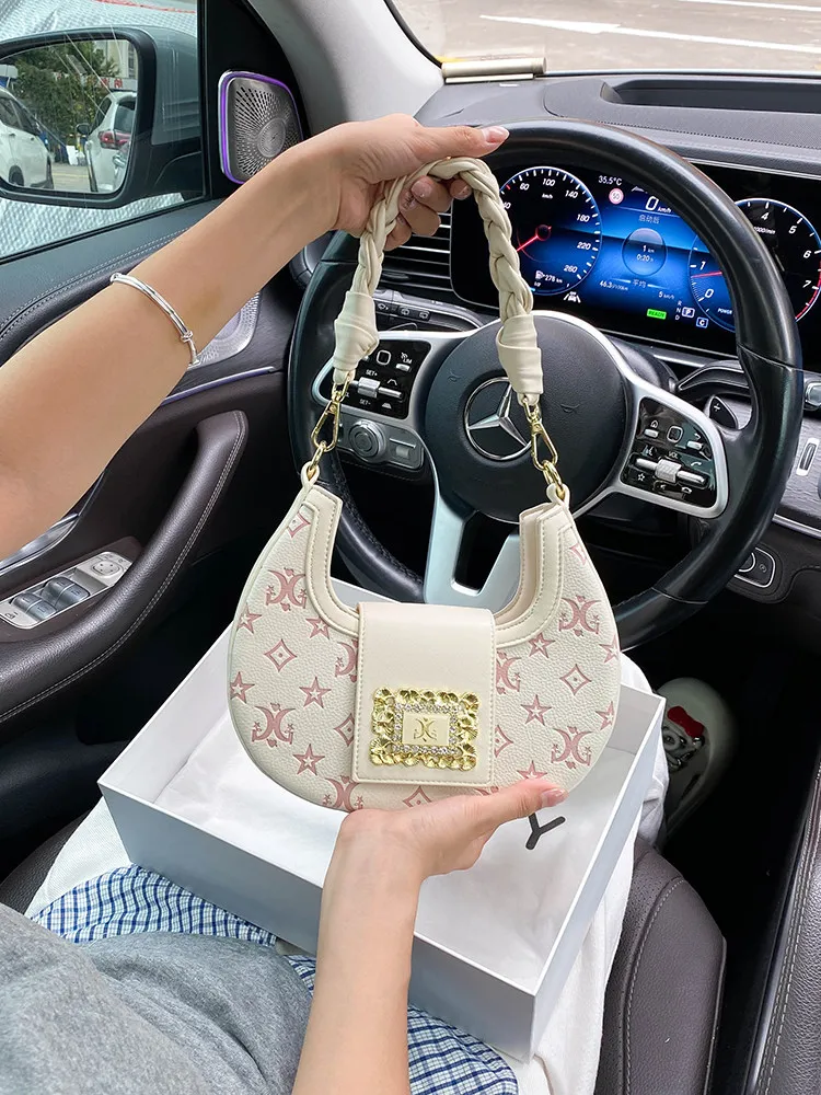 

Роскошная и изящная сумка-полумесяц с красивым цветочным принтом и уникальной плетеной ручкой, модная женская сумка через плечо 2026 года