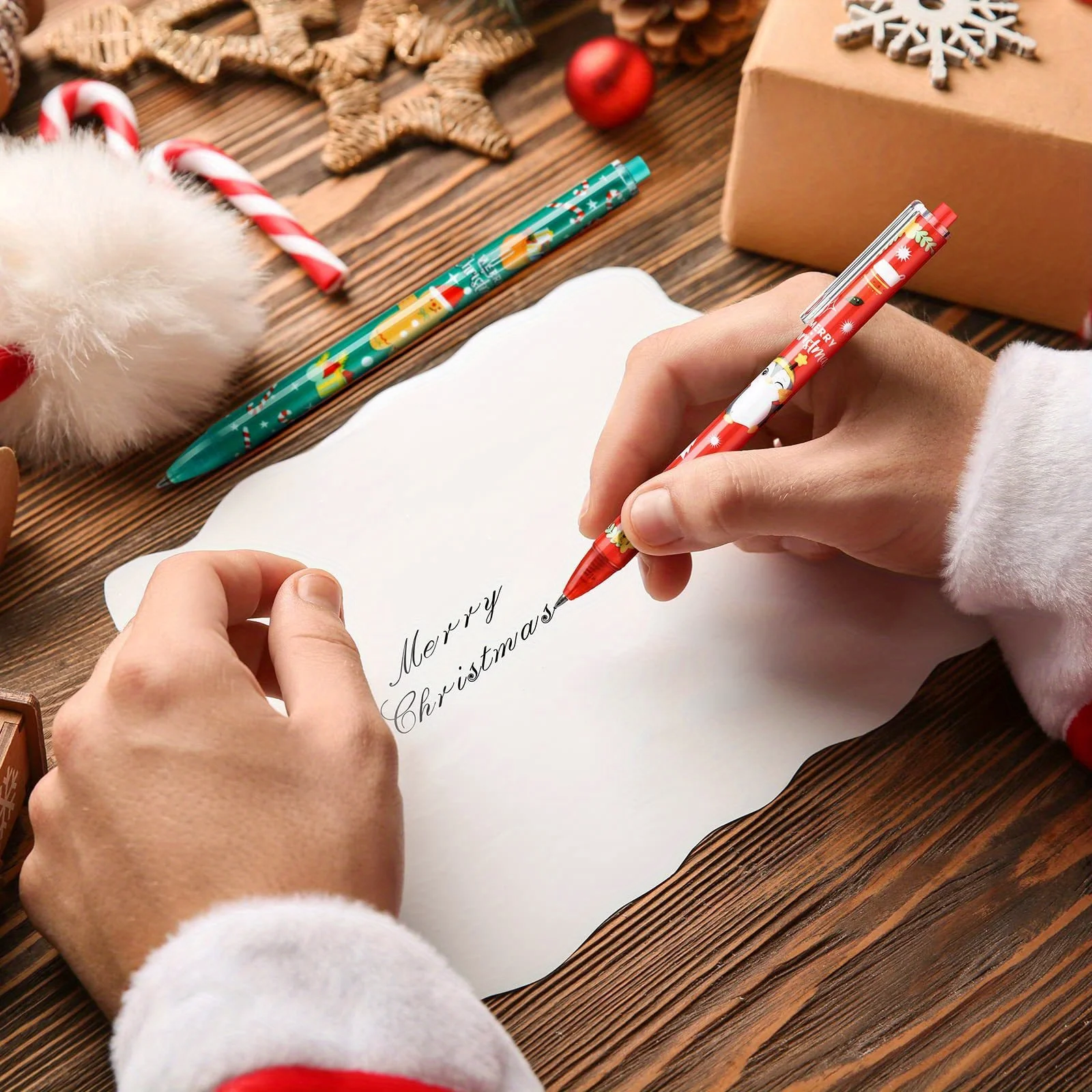 12PCS Cartoon Christmas Gel Pen Set, Random Style 0.5mm Black Ink, Quick Dry, School Office Supplies, Xmas New Year Gift