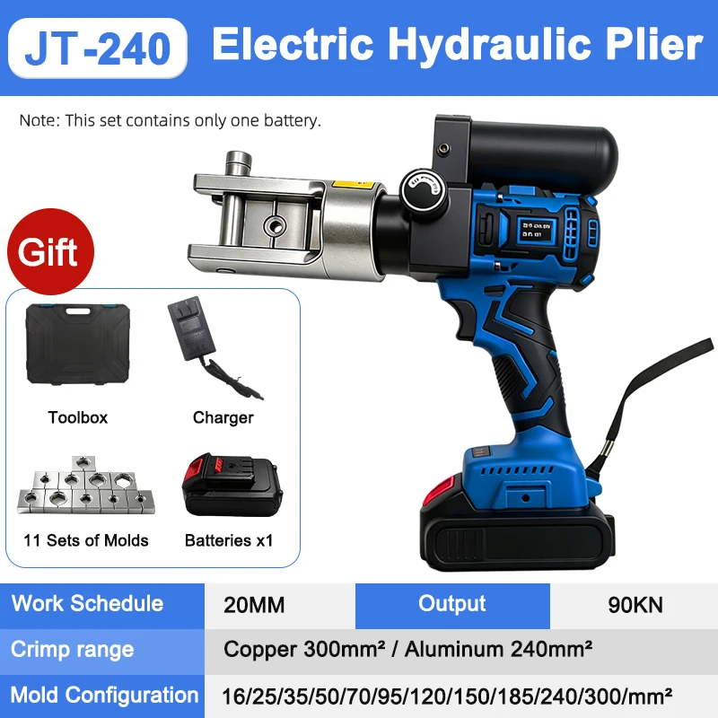 16-240mm² Electric Hydraulic Crimper Brushless Rechargeable Hydraulic Wire Clamp Copper/Aluminum Cable Terminal Crimping Tool