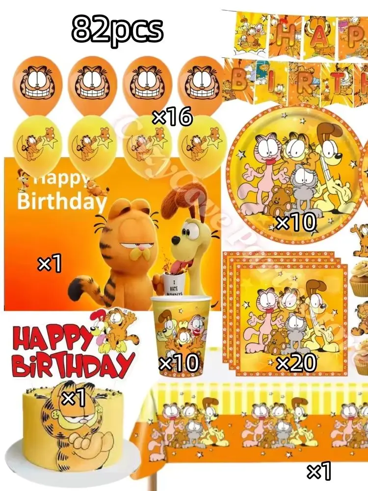 Cartoon G-Garfield Geburtstagsparty-Dekoration Niedliche Orange Katze Tischgeschirr Becher Teller Luftballons für Kinder Geschenke Baby-Shower