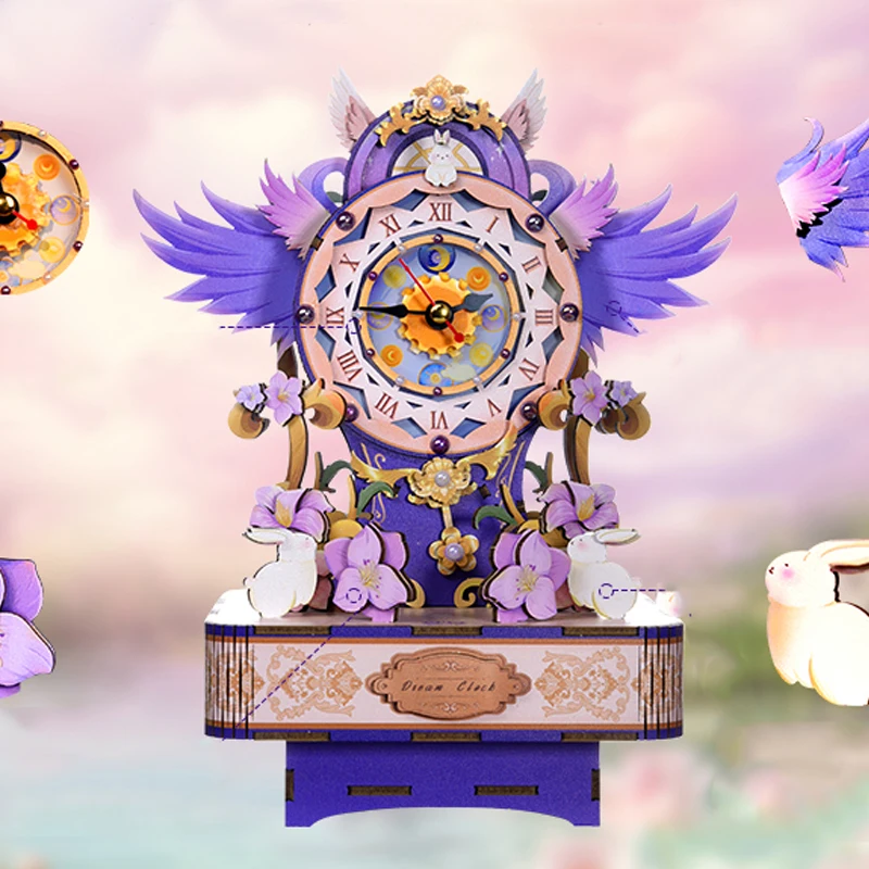Bricolage rêve fantaisie horloge boîte à musique en bois modèle Kits de construction assemblé 3D puzzle peut bouger pour les amis cadeaux décor à la maison