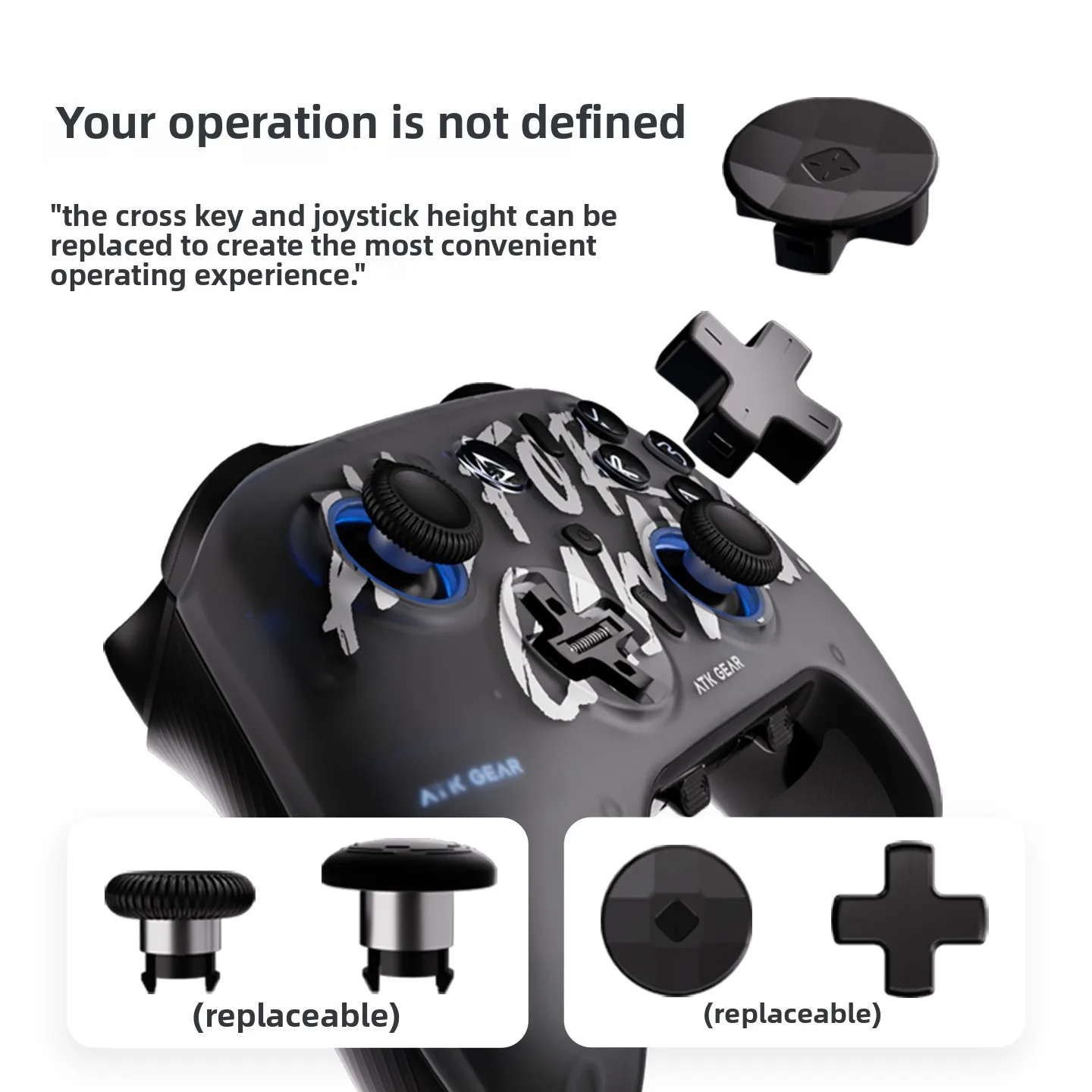 ATK Tomahawk Wireless Gamepad Hall Effect Joystick Tri-Mode Bluetooth 2.4G Game Controller Untuk Switch PC Android iOS Dapat Disesuaikan