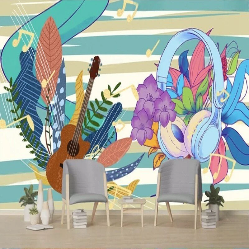 Creative graffiti retro texture music festival guitar Internet celebrity TV luxurious home decoration background wall