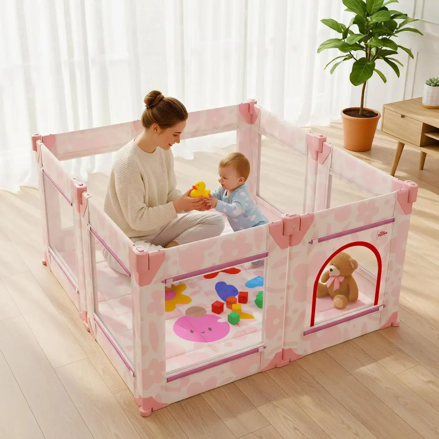 Tiny Marvels Baby Playpen, 50 x 50 in Play Pen for Babies and Toddlers, Foldable Baby Playpen, Play Yard for Infants with Breath