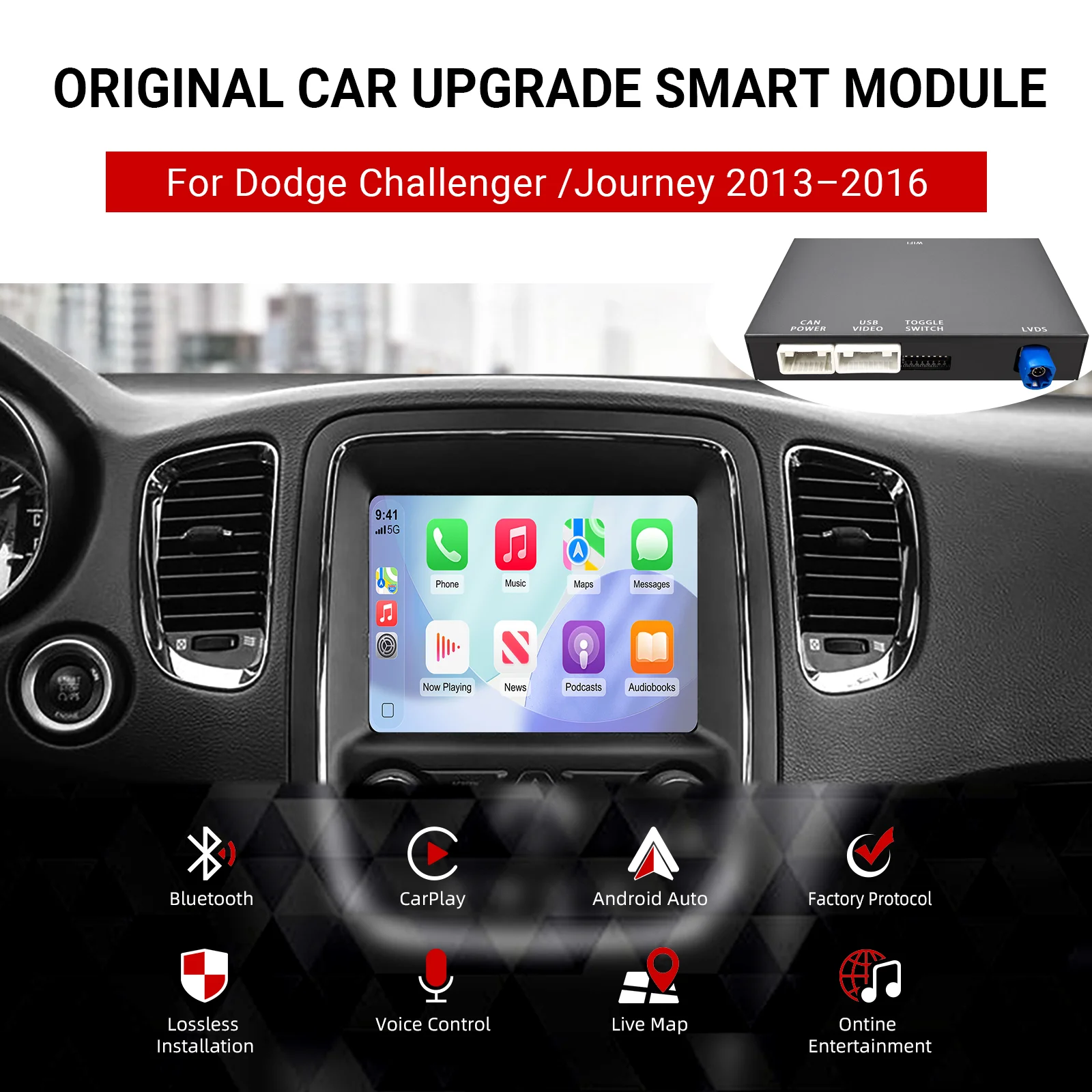 Ezonetronics Wireless CarPlay Android Auto retrofit kit decoder box for 2013-2016 Dodge Challenger Journey