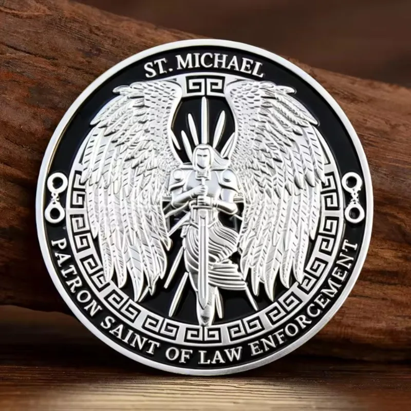 St. Michael Patron Saint of Law Enforcement Challenge Coin Police Officer Prayer Commemorative Coin Gift for Cops