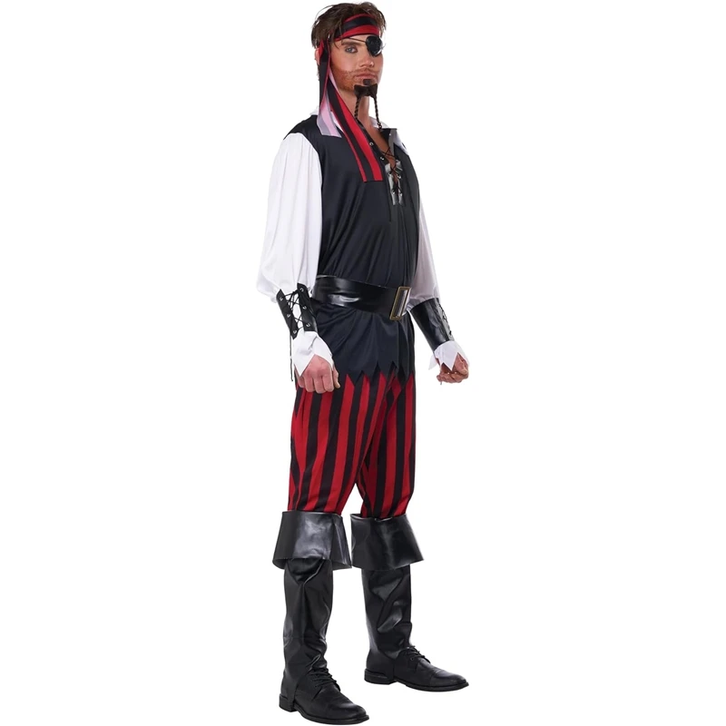 Halloween Pirate Costumes Pirate Bandana Eye Patch Tops Pants and Belt 5 Pcs Set for Cosplay & Party view 4