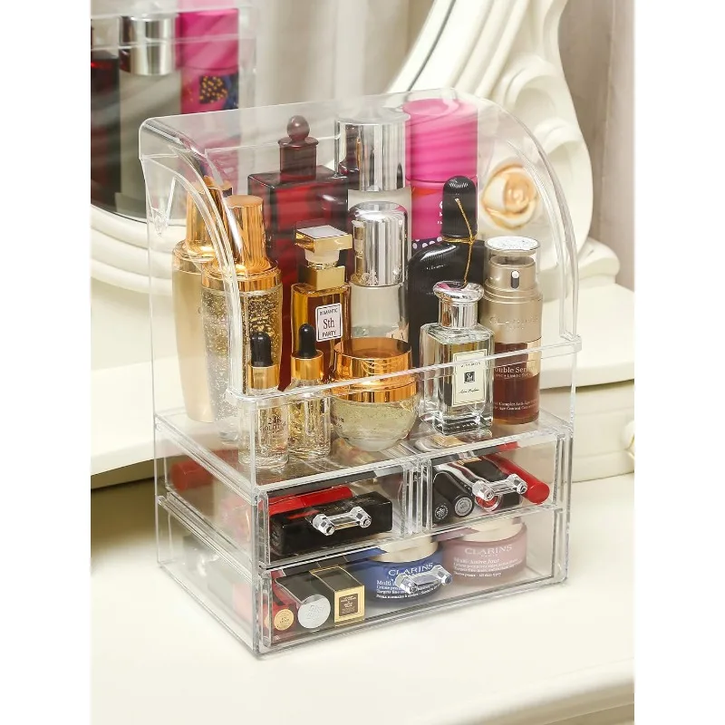 Translucent Black Professional Cosmetic Makeup Organizer Dust Water Proof Cosmetics Storage Display Case with Drawers Portable