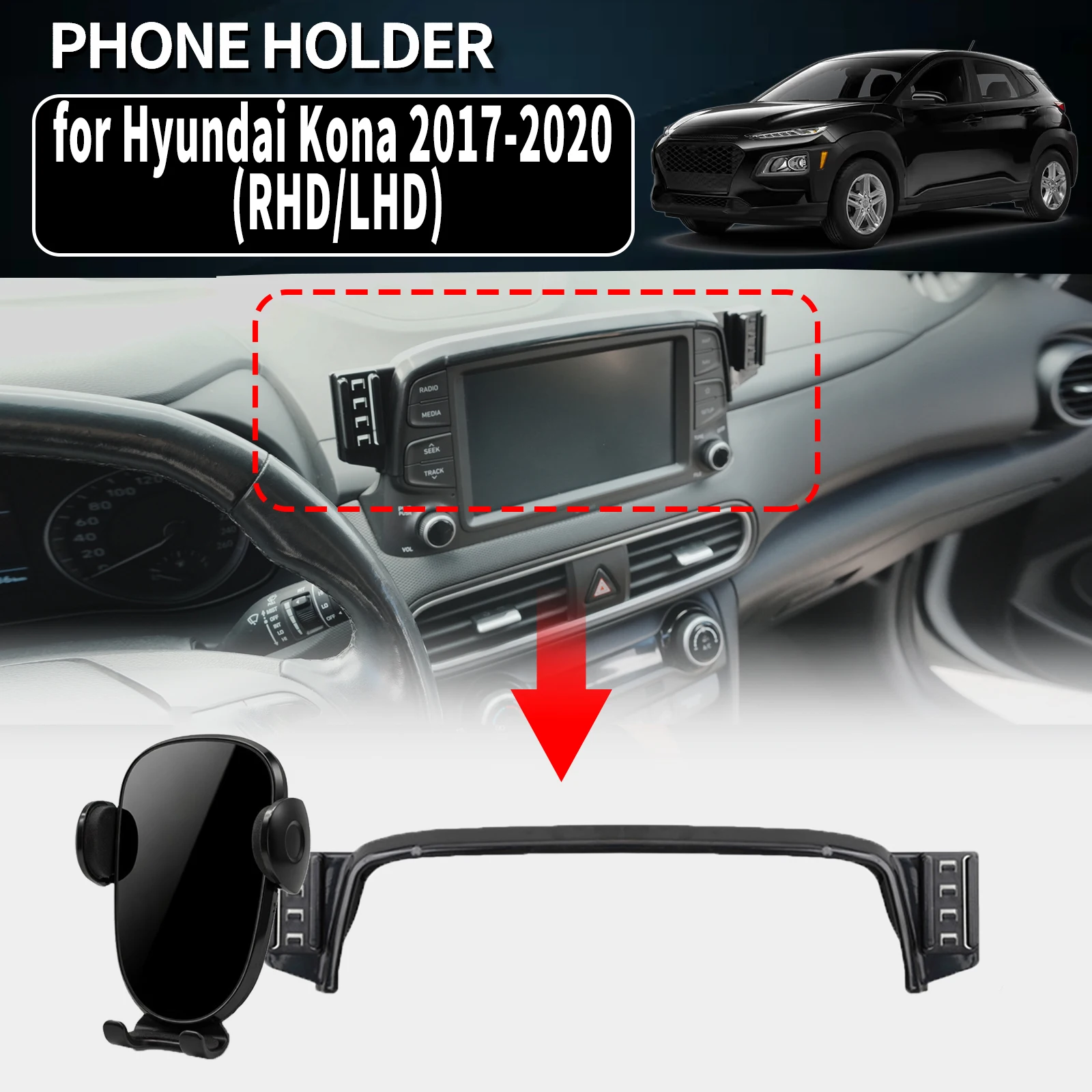 for Hyundai Kona 2017 2018 2019 2020 RHD LHD Vehicle-Specific Phone Holder Mount Car GPS Stand Easy Fix Auto Accessories