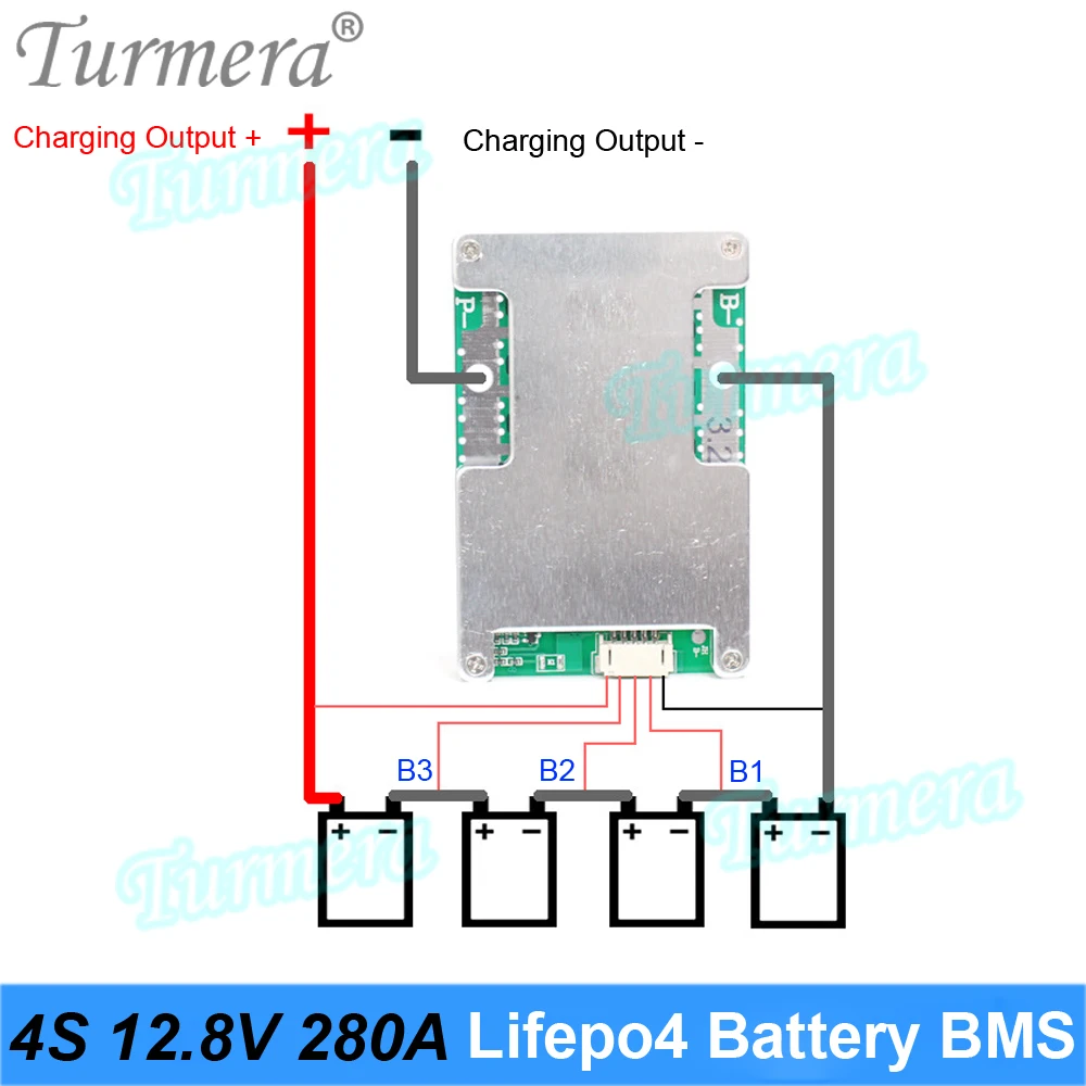 Turmera 4S 12.8V 200A 280A Balance Lifepo4 Battery BMS Balance Protected Board for 3.2V 200Ah 280Ah 320Ah Lifepo4 Batteries Use