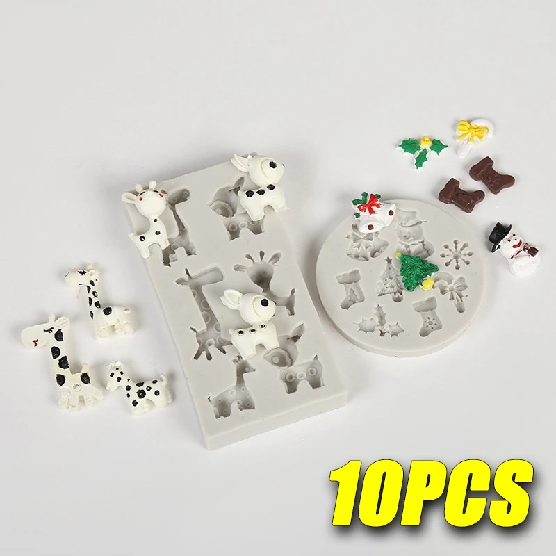 10PCS Christmas Silicone Mould DIY Aromatherapy Plaster Moulds Home Ornaments Snowman Christmas Tree Giraffe Silicone Moulds