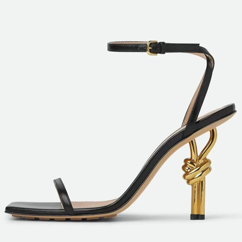 

Europeanand Americanfashiontemperament One Button Sandals with Women'ssexyand Irregular High Heels Plus Size Open Toe Slippers