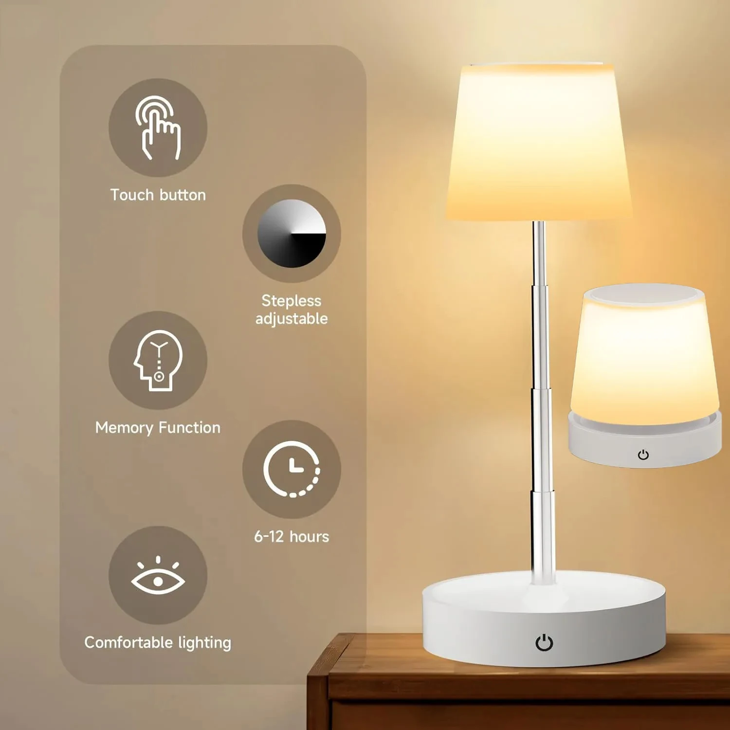 

Ночник для детей, сенсорный, с регулируемой яркостью, светодиодный, перезаряжаемый, настольная лампа с выдвижной ручкой для спальни, прикроватный светильник для создания атмосферы