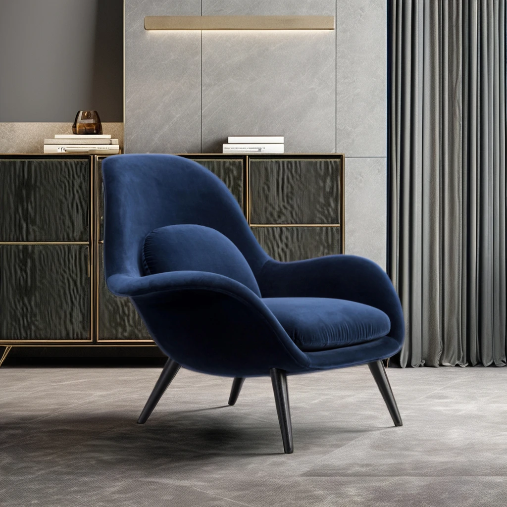 Modern Stylish Luxury Accent Armchair For Living Room Reclining Hotel Lounge Chair With Velvet Fabric Wooden Design