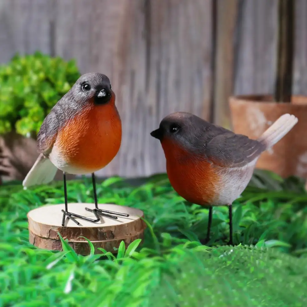 Decorative Bird Figures for Plants 2pcs Outdoor Garden Bird Figurines Realistic Weatherproof Sculptures Pastoral for Balcony