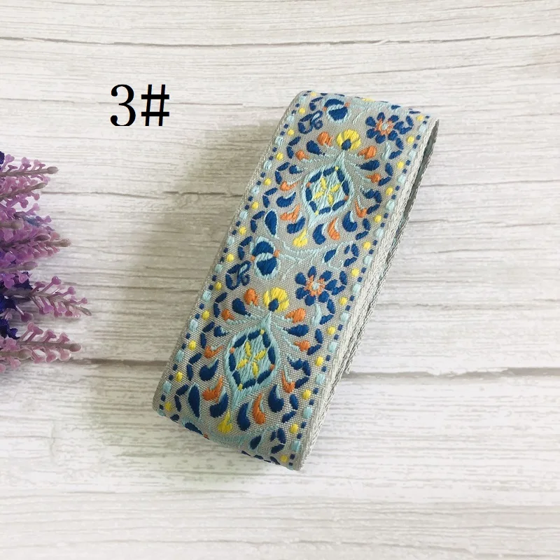 6yards/lot wide 5cm Woven Jacquard Ribbon Trims totem flowers design for clothing straps accessory LS-781