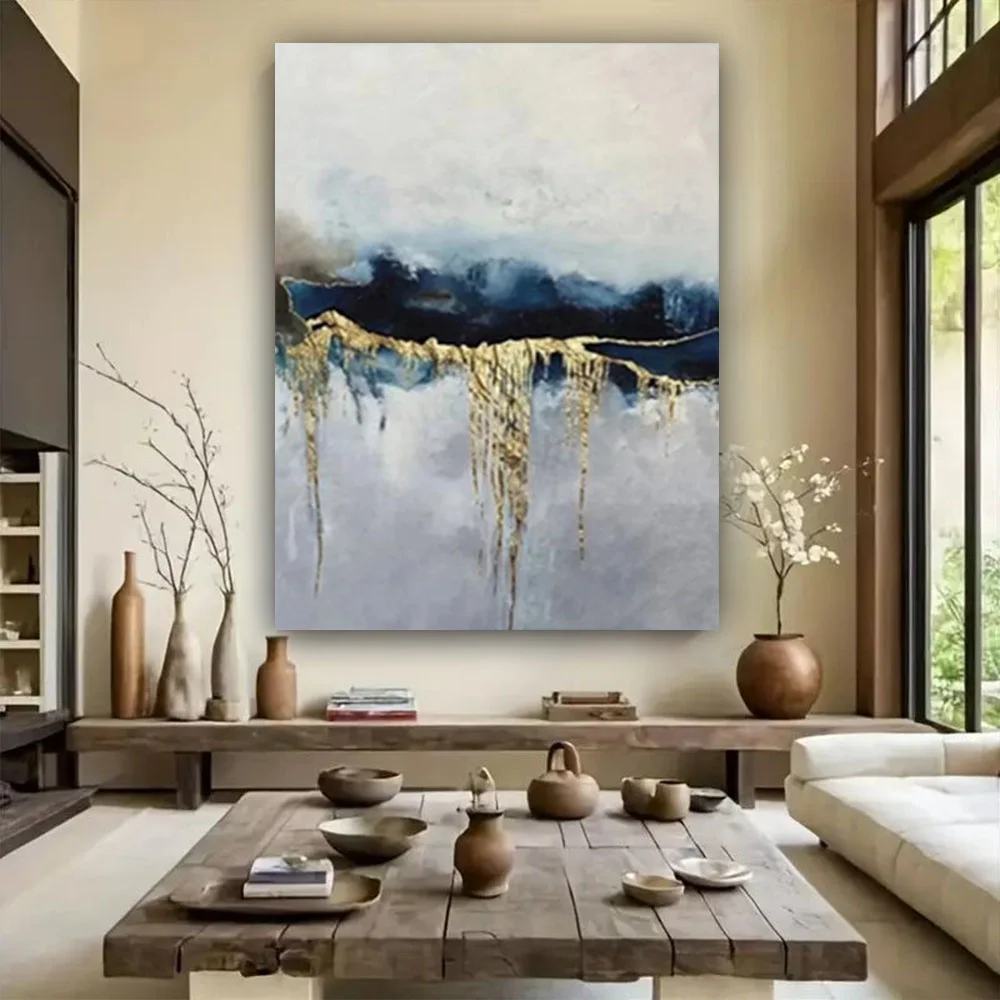 

100% hand drawn gold foil abstract oil painting original wall painting home living room decoration paint interior aesthetics