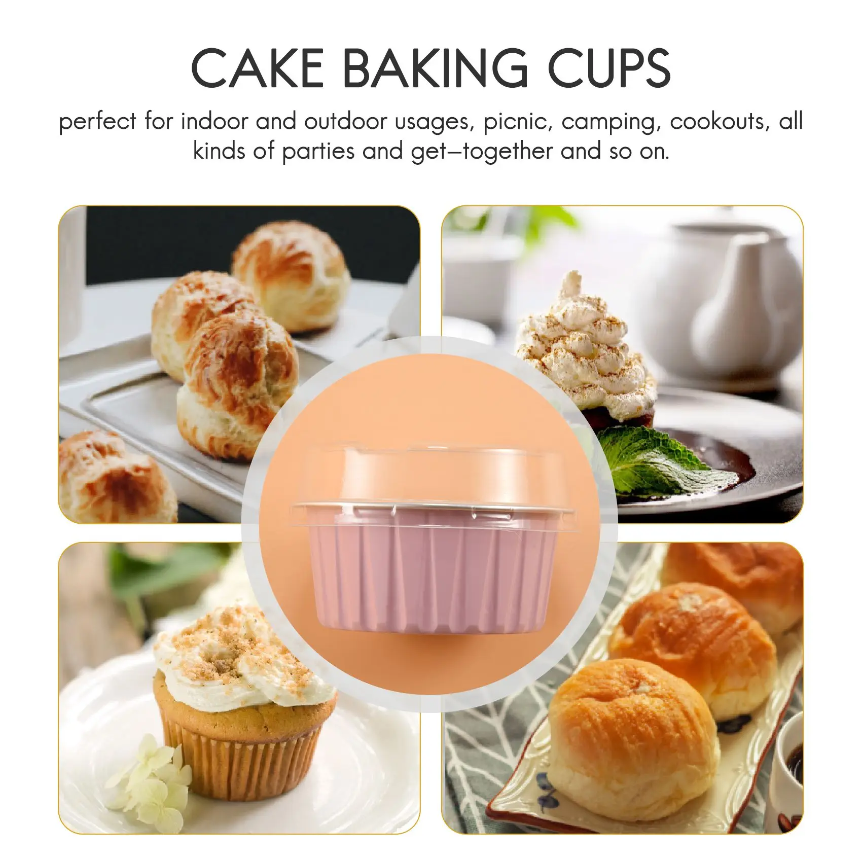 

A33R-100Pcs 5Oz 125Ml Disposable Cake Baking Cups Muffin Liners Cups With Lids Aluminum Foil Cupcake Baking Cups