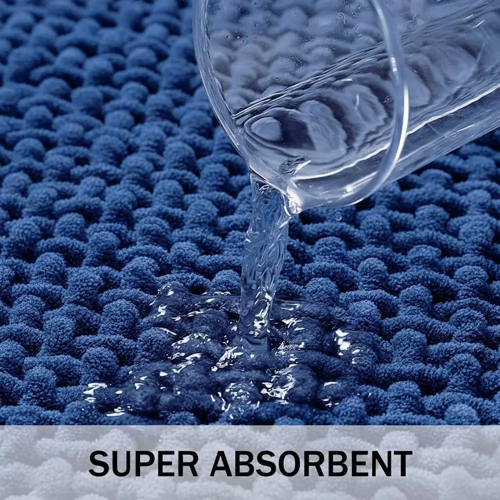 Alfombra de baño fina, absorbente, lavable, antideslizante, de secado rápido, azul marino, 47x20