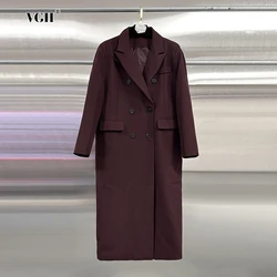 VGH Angolared Loose Chic Trench For Women Lapel Long Sleeve Spliced Double Breasted Knee Length Temperament Windbreaker Female