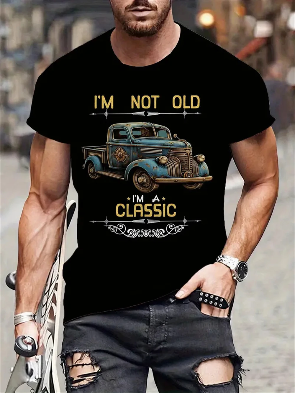 

New Classic Car Graphic Print T-shirt For Men Pullover Summer Outdoor Daily Loose Casual Comfortable Crew Neck Short Sleeve Tops
