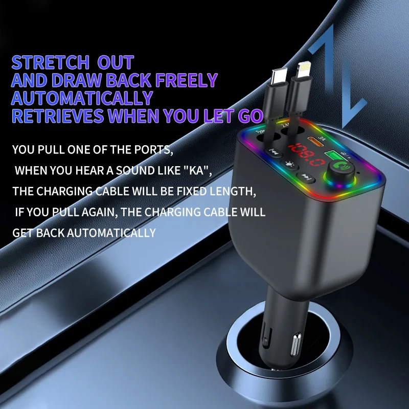 شاحن سيارة Y4 قابل للسحب: شحن سريع (Apple/Huawei) | شاشة ديجيتال + بلوتوث MP3 ومحول سيجار #3