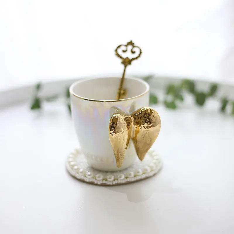 Creative Ceramic Mug Golden Wing Angel Wings Cup Light Luxury Tea Cup Mugs Coffee Cups Tumbler Kawaii Birthday Gifts Cup