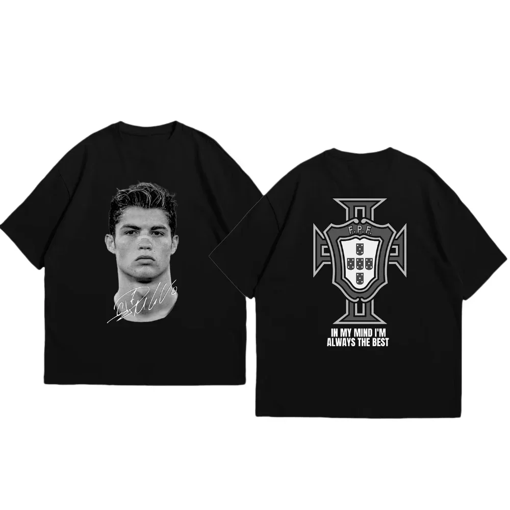 Cristiano Ronaldo Soccer Superstar Fashion Print Short Sleeve Cotton T-shirt Men Women Worn American Style Summer Retro Trend