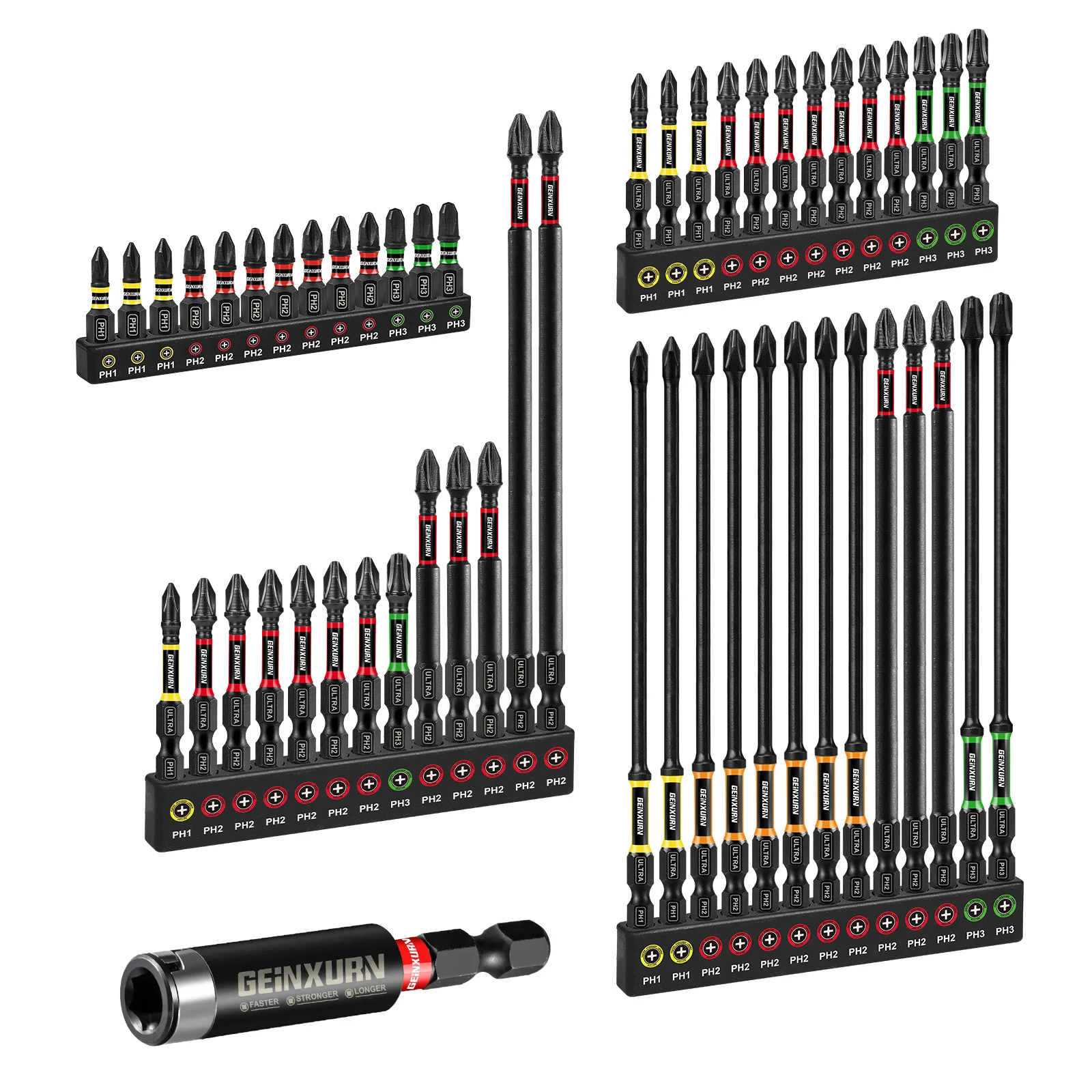 

Набор ударных отверток Geinxurn, 53 шт., набор магнитных стальных бит S2 и ударный держатель бит с цветным кодированным основанием
